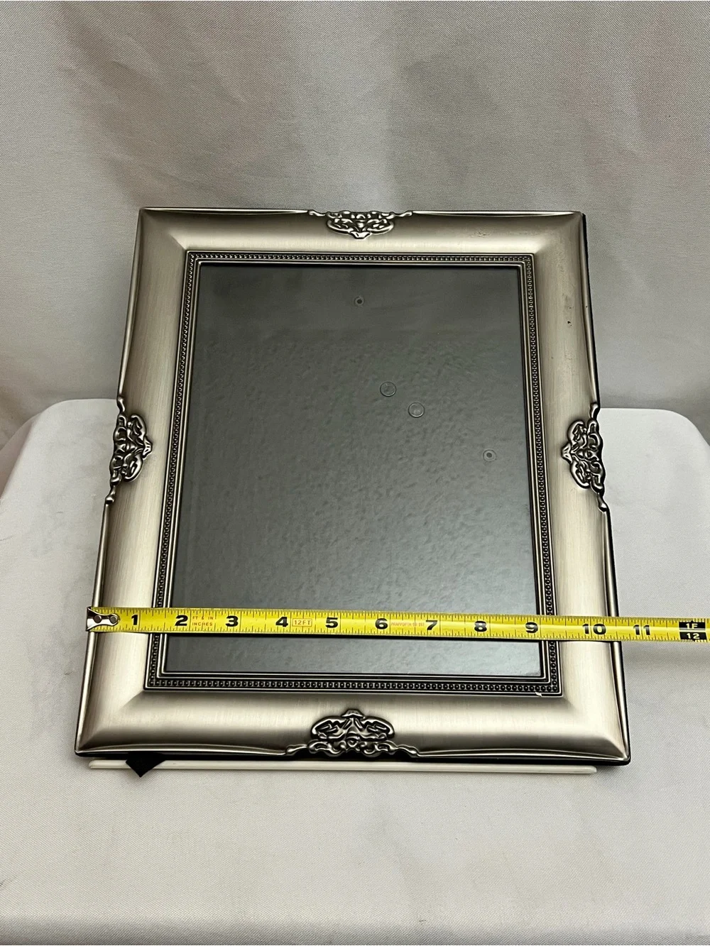 Vintage Silver Tone Ornate 8x10 Picture Frame Tabletop Wall Hanging Metal Look